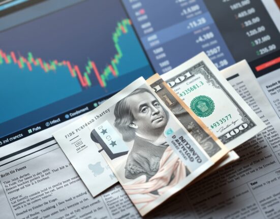 British pound and US dollar banknotes on a financial newspaper, representing forex market reaction to CPI data.