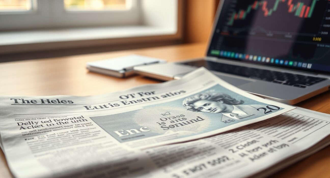 British Pound Sterling banknote on financial newspaper with GDP headline