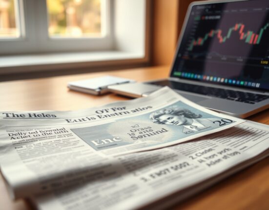 British Pound Sterling banknote on financial newspaper with GDP headline