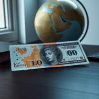 Pound Sterling and US Dollar banknotes on desk with globe representing Iran tensions impact on GBP/USD exchange rate