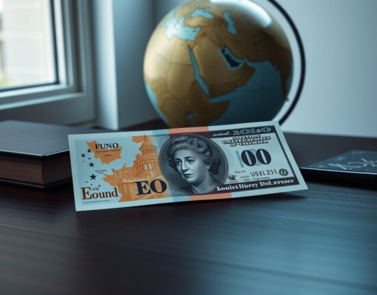 Pound Sterling and US Dollar banknotes on desk with globe representing Iran tensions impact on GBP/USD exchange rate