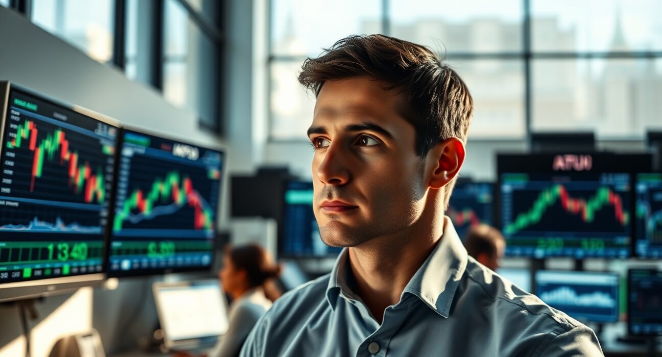 Pound Sterling steadies above 1.3450 after UK Retail Sales data release, with trader monitoring GBP/USD charts in London