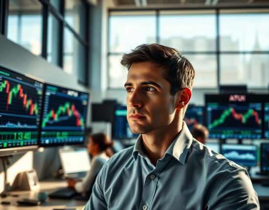 Pound Sterling steadies above 1.3450 after UK Retail Sales data release, with trader monitoring GBP/USD charts in London