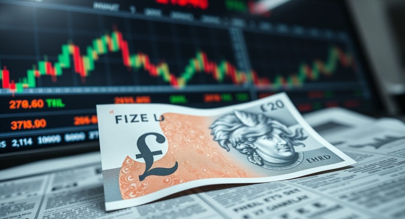 British Pound Sterling banknote on financial chart showing oil price impact