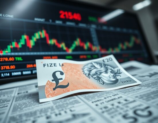 British Pound Sterling banknote on financial chart showing oil price impact