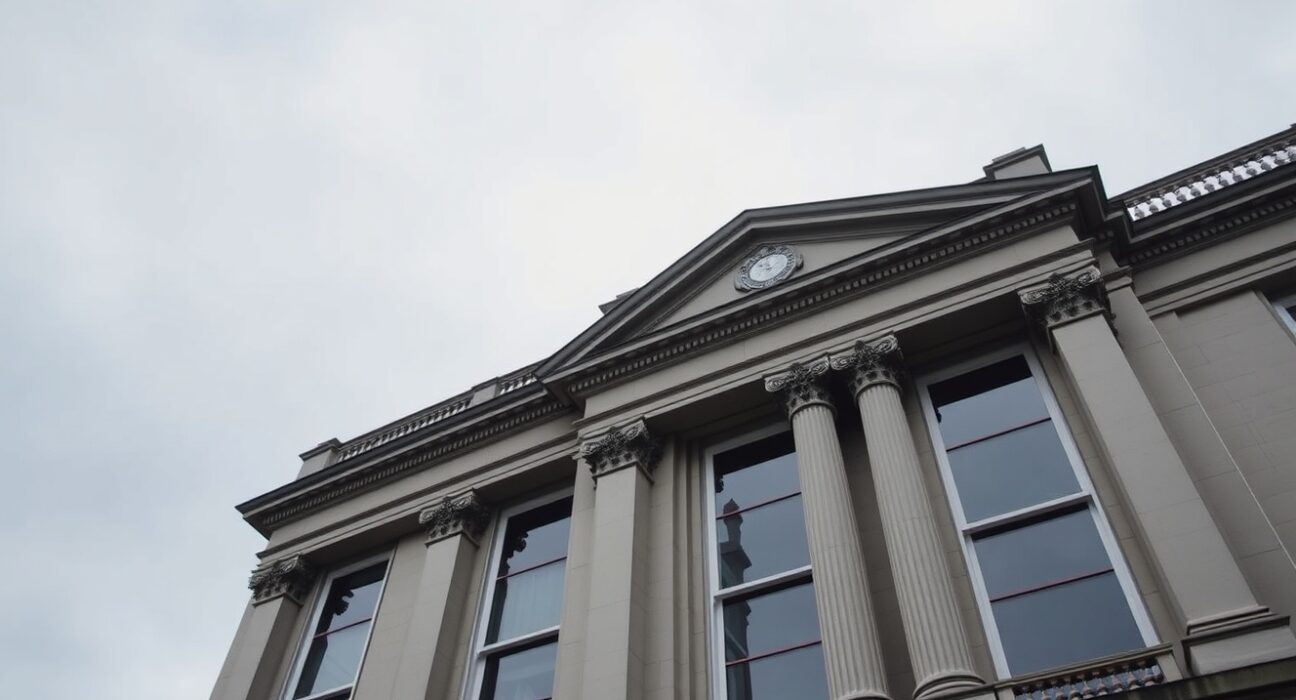 Bank of England building exterior on a cloudy day in London