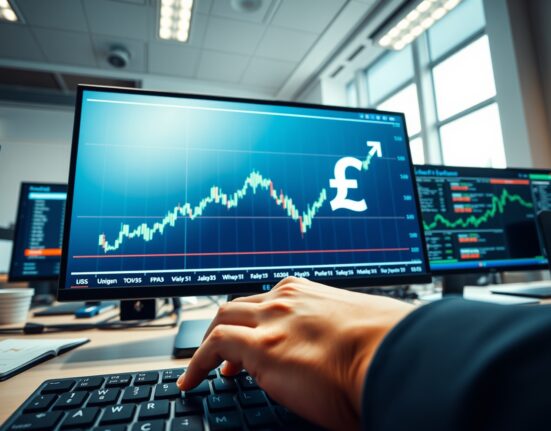 GBP/USD exchange rate chart on trading desk as pound sterling reacts to US inflation data