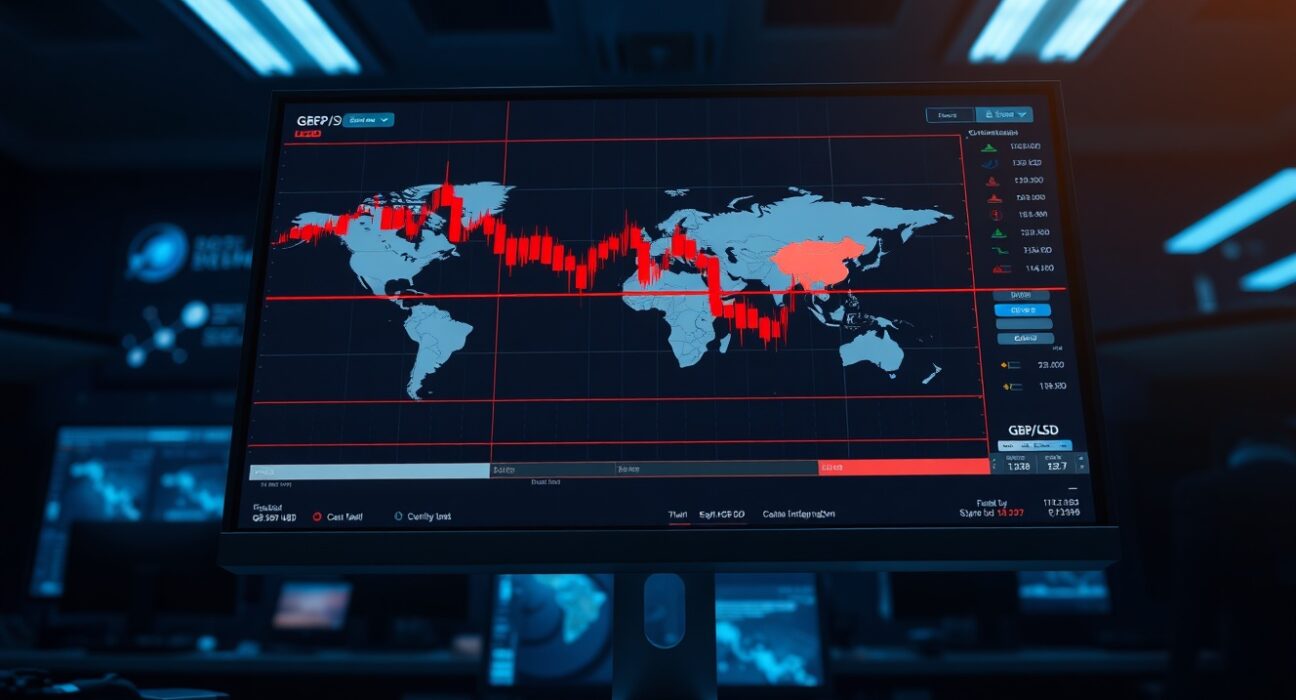 GBP/USD forex chart plunges as Iran denies ceasefire, impacting currency markets.