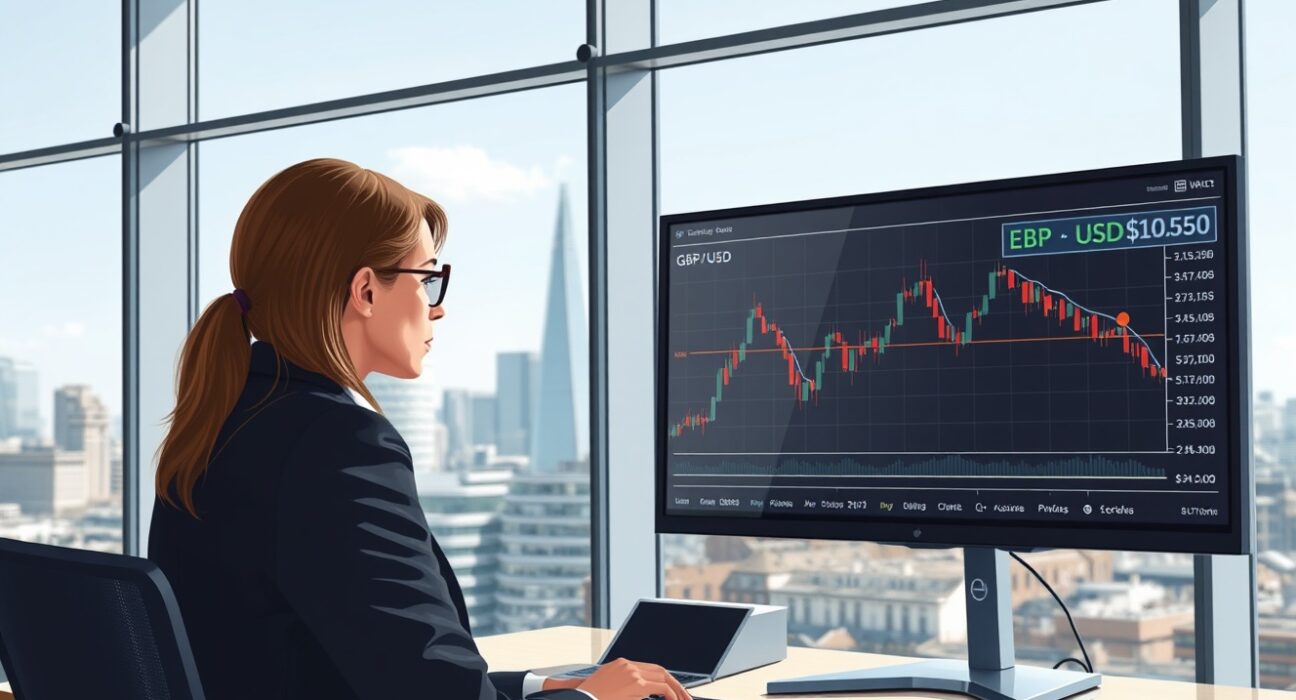 Trader in London analyzes GBP/USD exchange rate following UK CPI inflation data release.