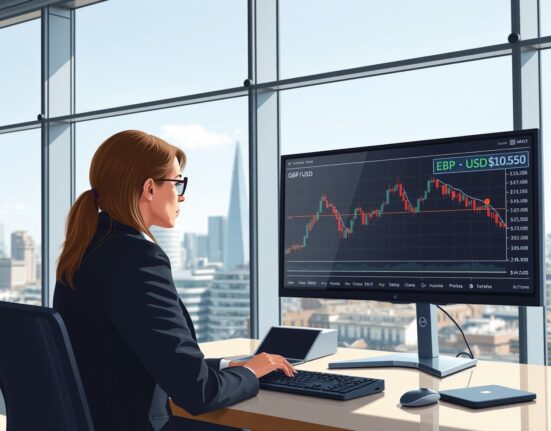 Trader in London analyzes GBP/USD exchange rate following UK CPI inflation data release.