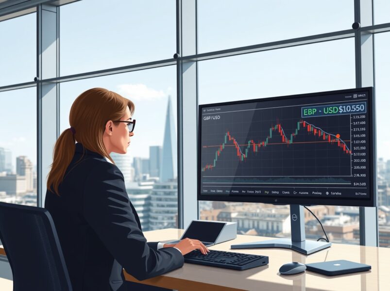 Trader in London analyzes GBP/USD exchange rate following UK CPI inflation data release.