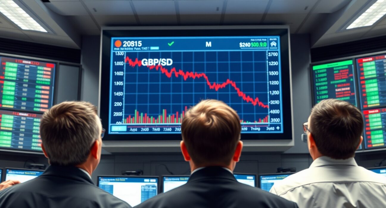 GBP/USD forex chart declining sharply after Trump's address impacts currency markets.