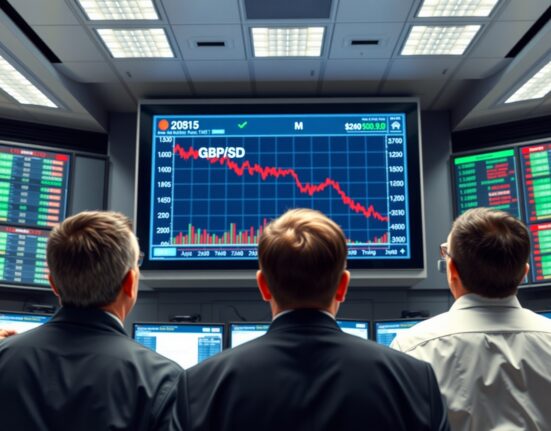 GBP/USD forex chart declining sharply after Trump's address impacts currency markets.