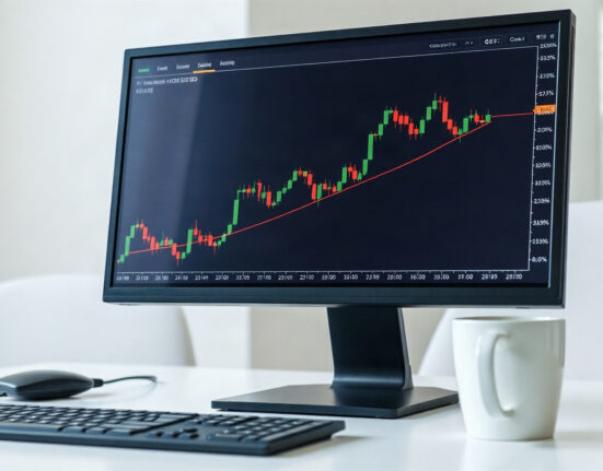Analyst reviewing GBP/USD chart on trading monitor, showing weekly gains