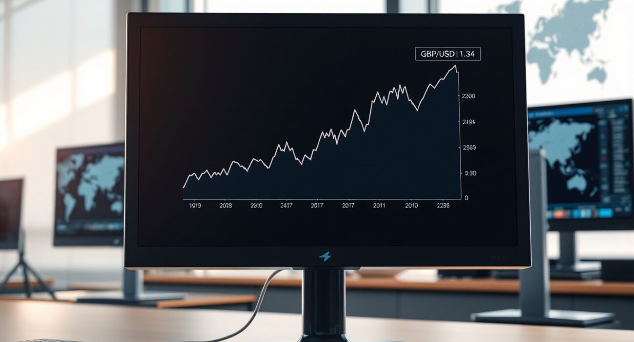 GBP/USD exchange rate chart showing surge above 1.34 following Trump's Iran decision.