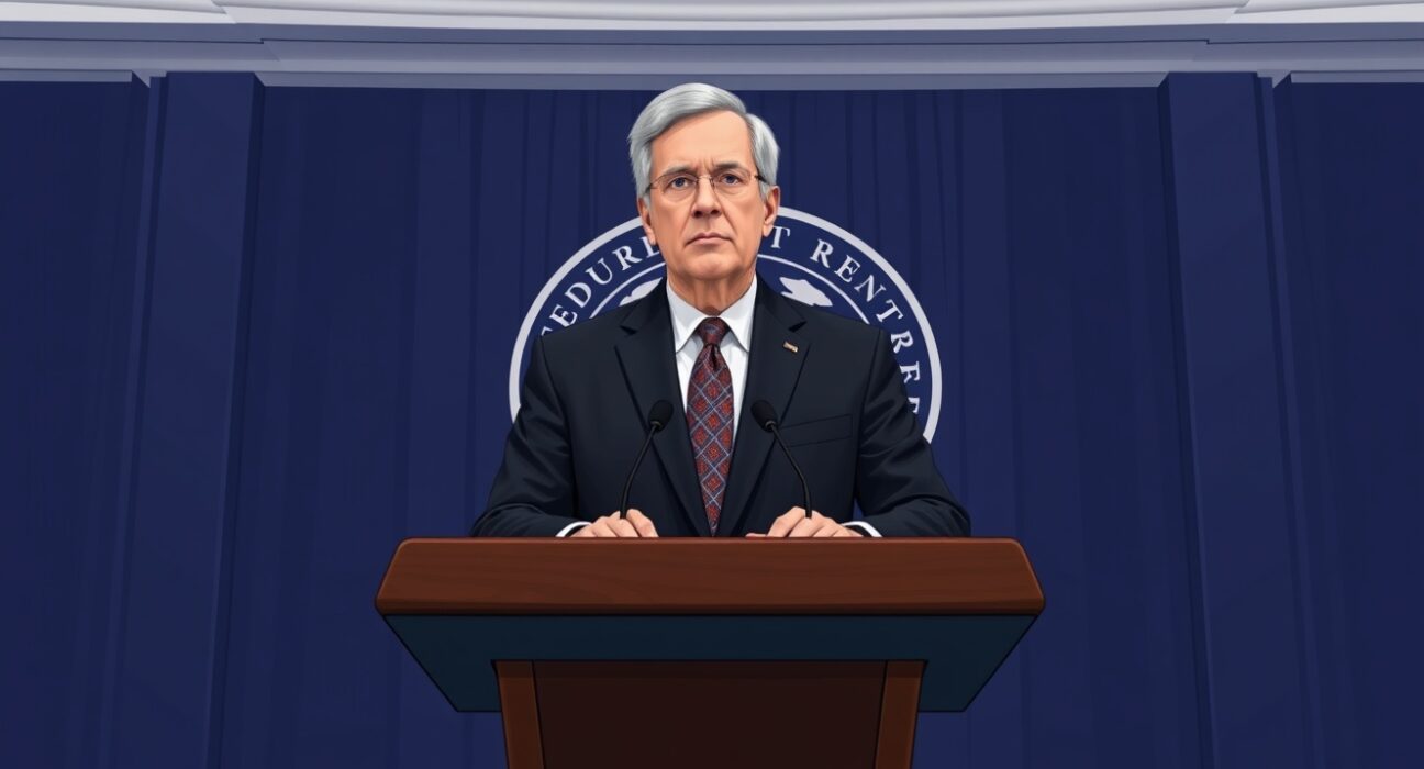 Jerome Powell at final FOMC meeting press conference announcing Fed Chair transition