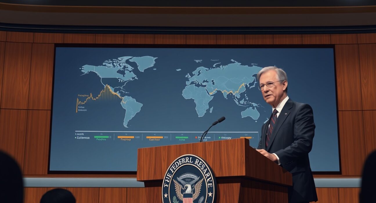 Federal Reserve Chair Jerome Powell at a press conference discussing oil price impact on the U.S. economy compared to Europe and Asia.