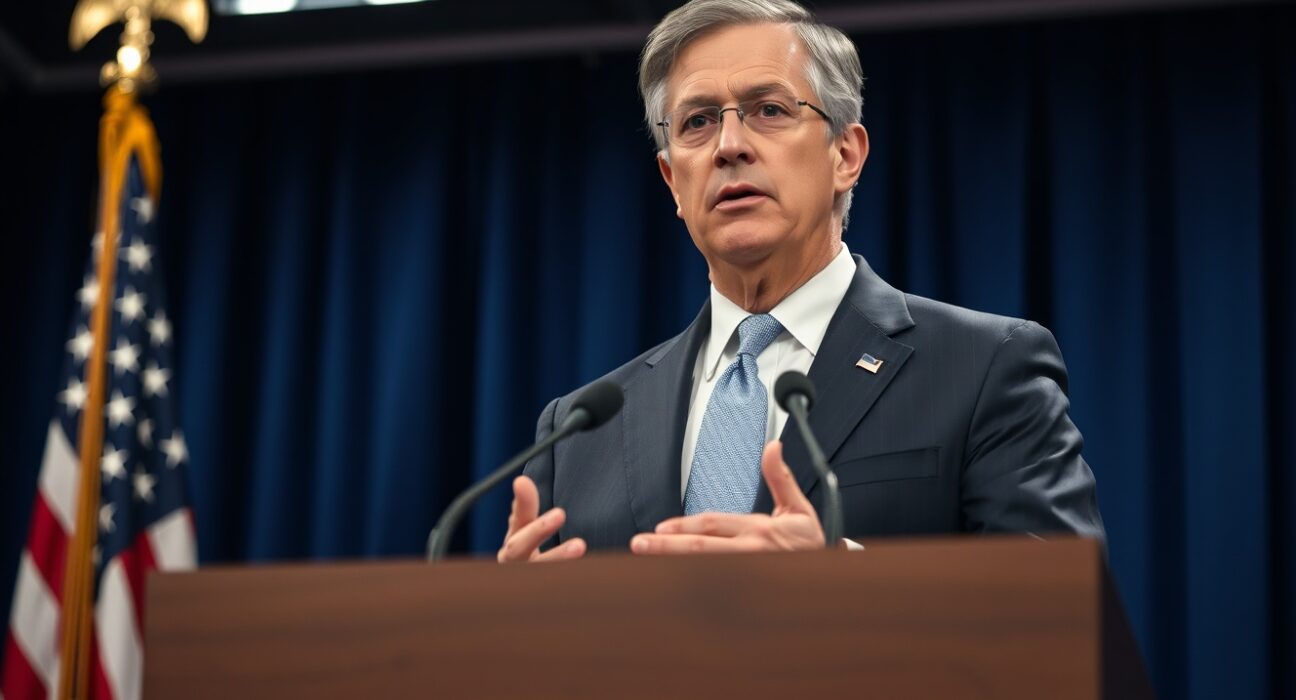 Federal Reserve Chairman Jerome Powell warns tariff impact will emerge within two quarters during a press conference.