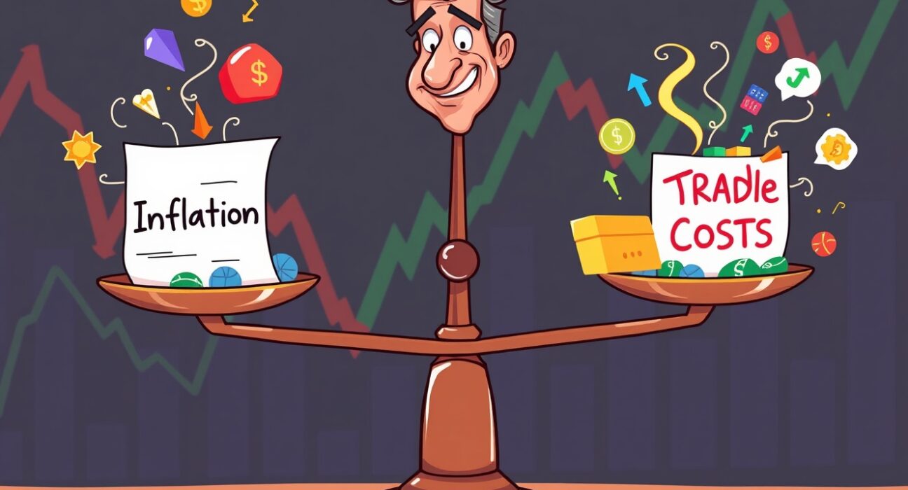 Cartoon illustration of Federal Reserve strategy for achieving the 2% inflation target through trade policy adjustments.