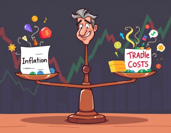 Cartoon illustration of Federal Reserve strategy for achieving the 2% inflation target through trade policy adjustments.