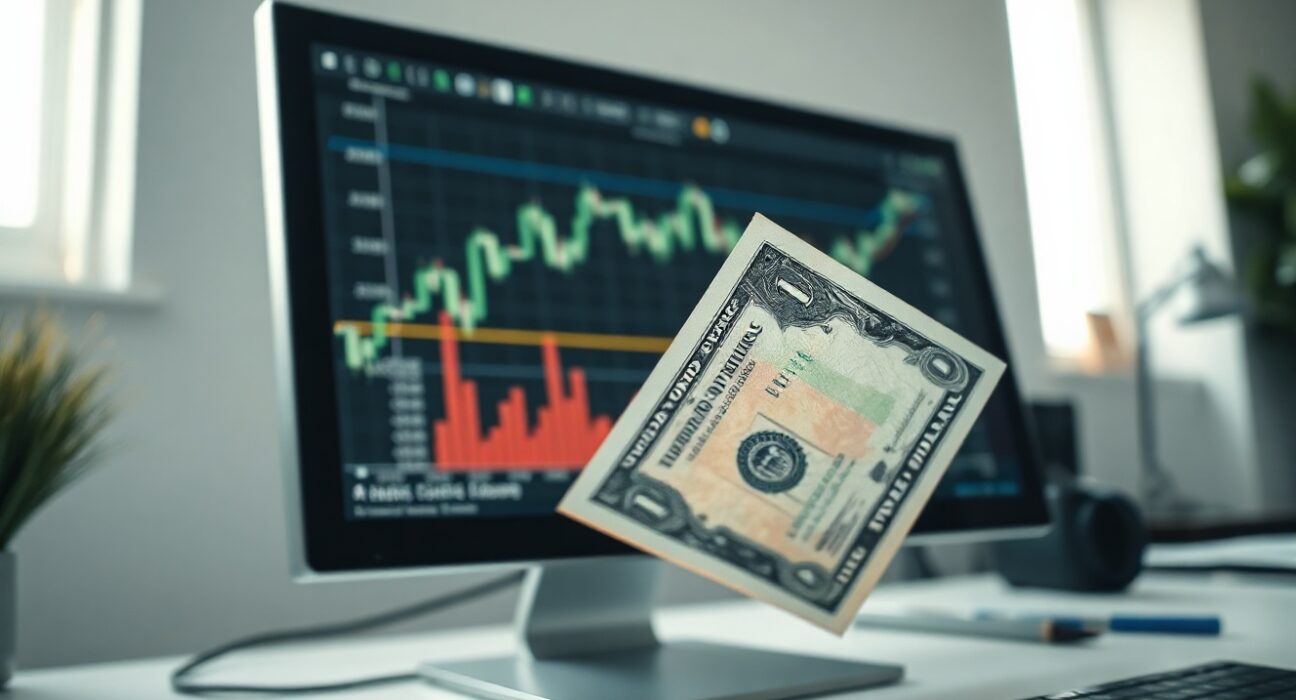 US dollar banknote next to a financial chart on a screen, representing PPI data impact on currency markets.