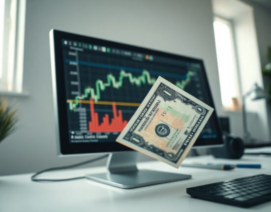 US dollar banknote next to a financial chart on a screen, representing PPI data impact on currency markets.