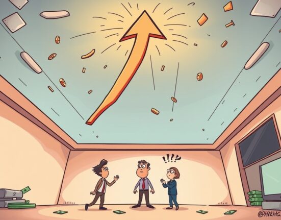 Cartoon illustrating an unexpected PPI rise impacting the US economy, highlighting surprising inflationary pressures.