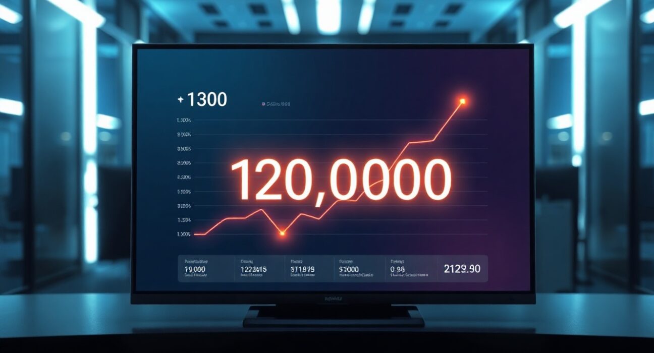 Digital dashboard showing 120,000 user growth on Predict.fun prediction market platform
