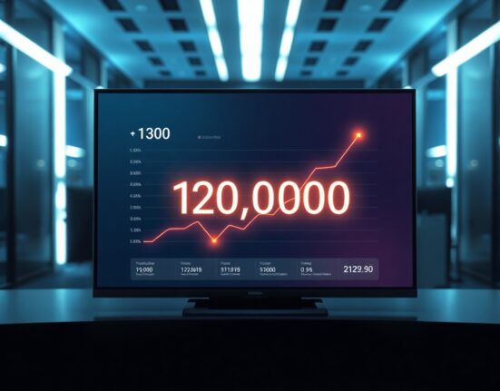 Digital dashboard showing 120,000 user growth on Predict.fun prediction market platform