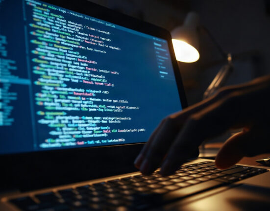Computer screen with code and digital wallet interface in a dark room, representing the CryptoJS vulnerability exploit.
