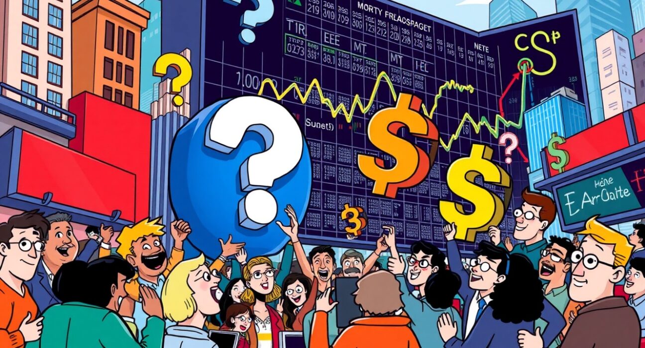 A vibrant cartoon prediction market scene showing crowd wisdom outperforming traditional finance on inflation forecasts.