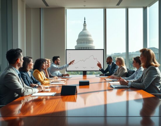 Professionals in a Washington D.C. conference room discussing prediction market policy