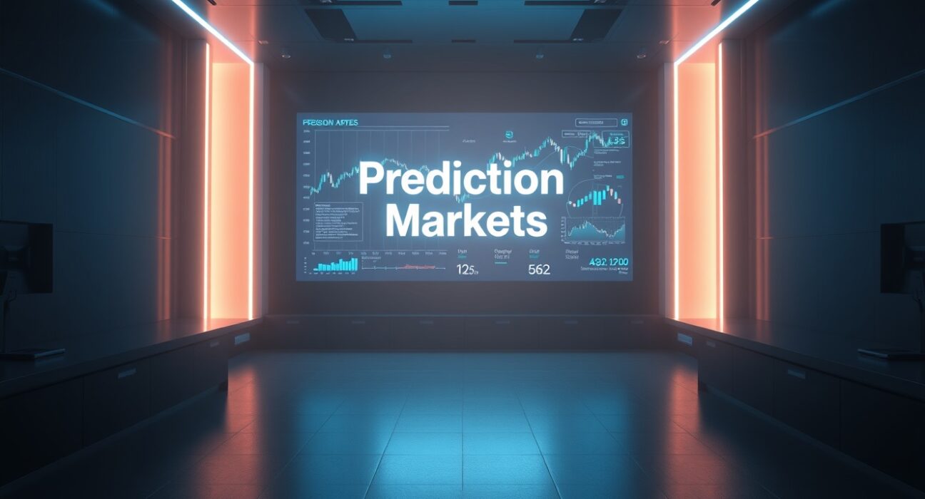 Digital display showing prediction market charts in a modern trading environment