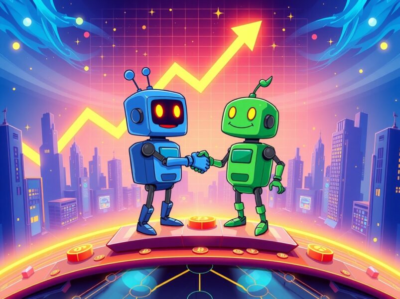 Cartoon illustration showing the massive prediction markets trading volume growth as two platforms collaborate.