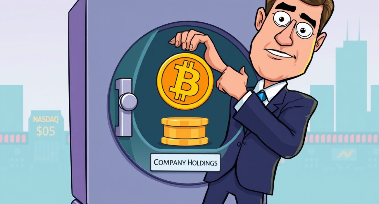 A corporate executive confidently adding Bitcoin to company assets, representing Prenetics Bitcoin purchase and institutional crypto adoption.