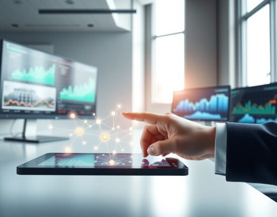 Private wealth AI investment decision in a modern financial office setting.