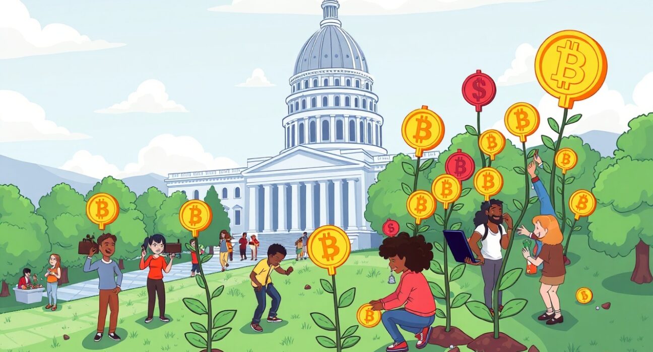 Pro-crypto candidates cultivation strategy shown through vibrant community illustration