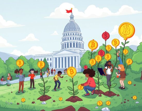 Pro-crypto candidates cultivation strategy shown through vibrant community illustration