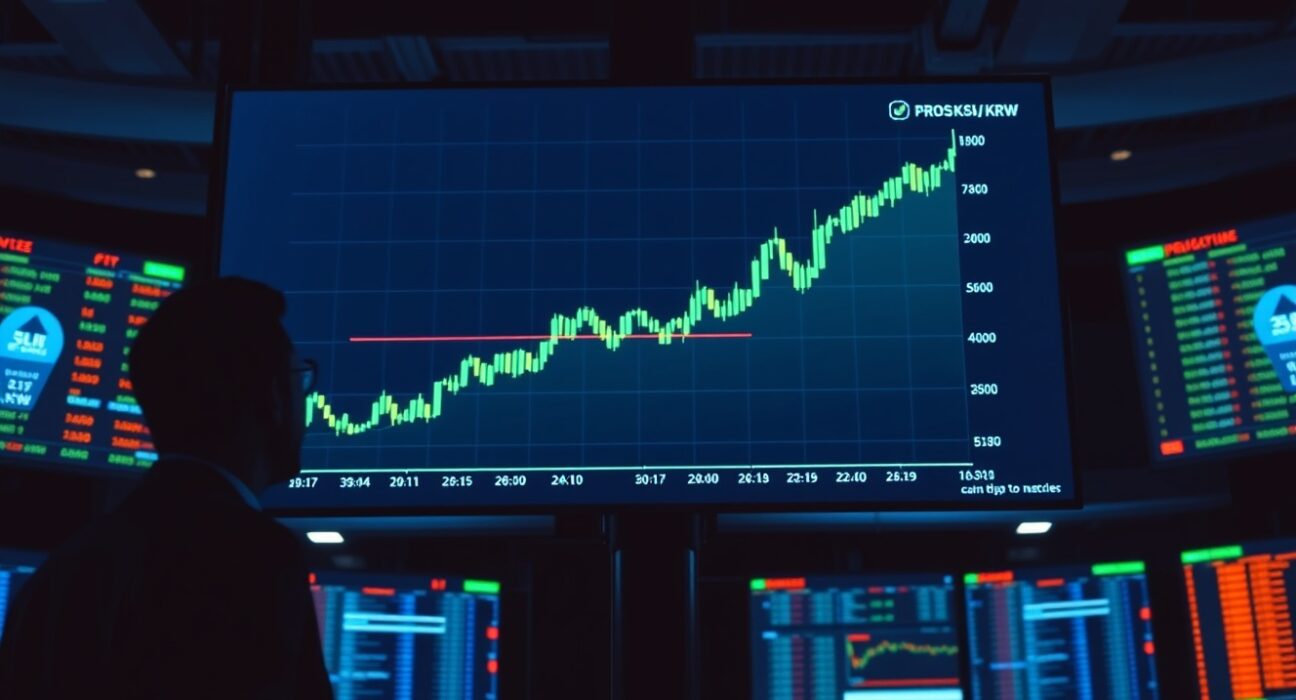 Trading screen showing PROS token price surge after Upbit listing with high trading volume