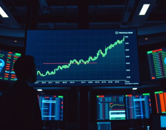 Trading screen showing PROS token price surge after Upbit listing with high trading volume