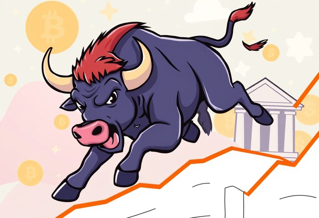 A bull market graphic illustrating the potential for amplified returns with the ProShares leveraged ETF for crypto investing.