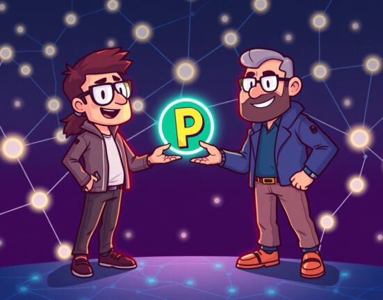 A cartoon illustration showing a large PROVE token transfer occurring between two distinct crypto entities, symbolizing the significant transaction to Arthur Hayes.