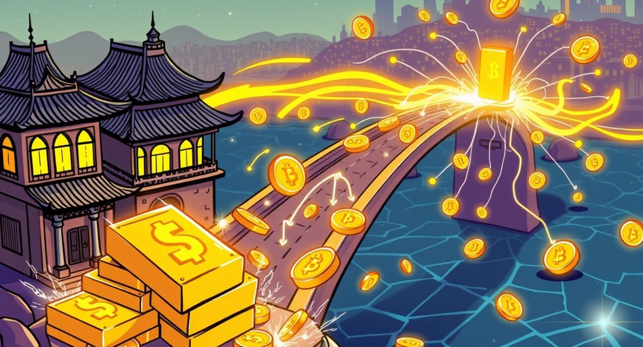 RWA tokenization bridge connecting traditional finance to blockchain with digital assets transforming