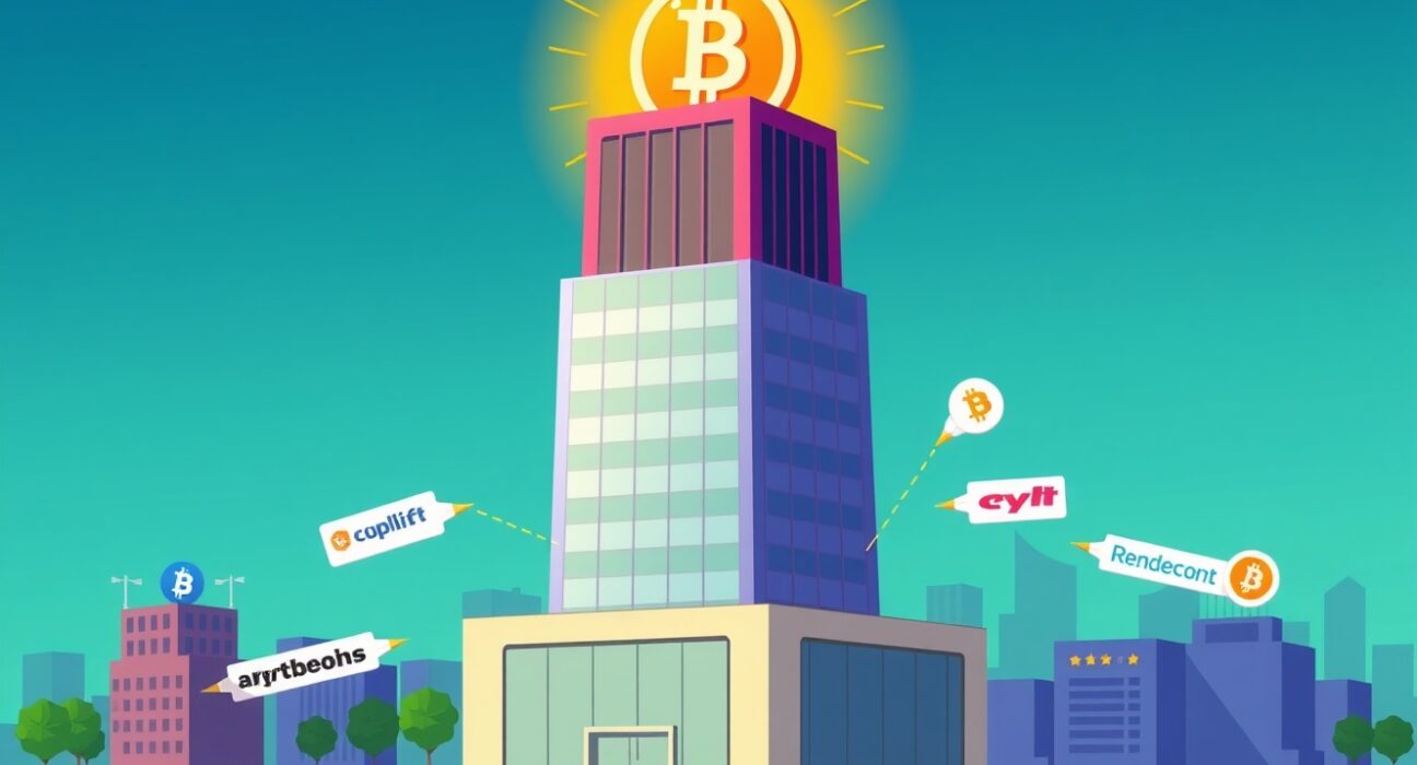 A vibrant cartoon illustrating the significant growth of public companies Bitcoin holdings, symbolizing robust institutional adoption.