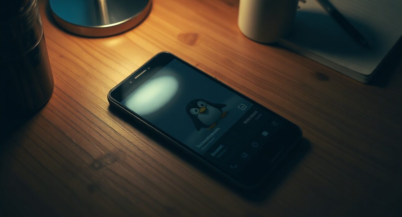 Smartphone displaying a frozen Pudgy Penguins game interface on a desk