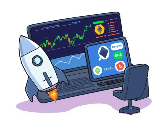Cartoon illustration showing Pump.fun acquiring Padre, symbolizing growth in multichain memecoin trading.