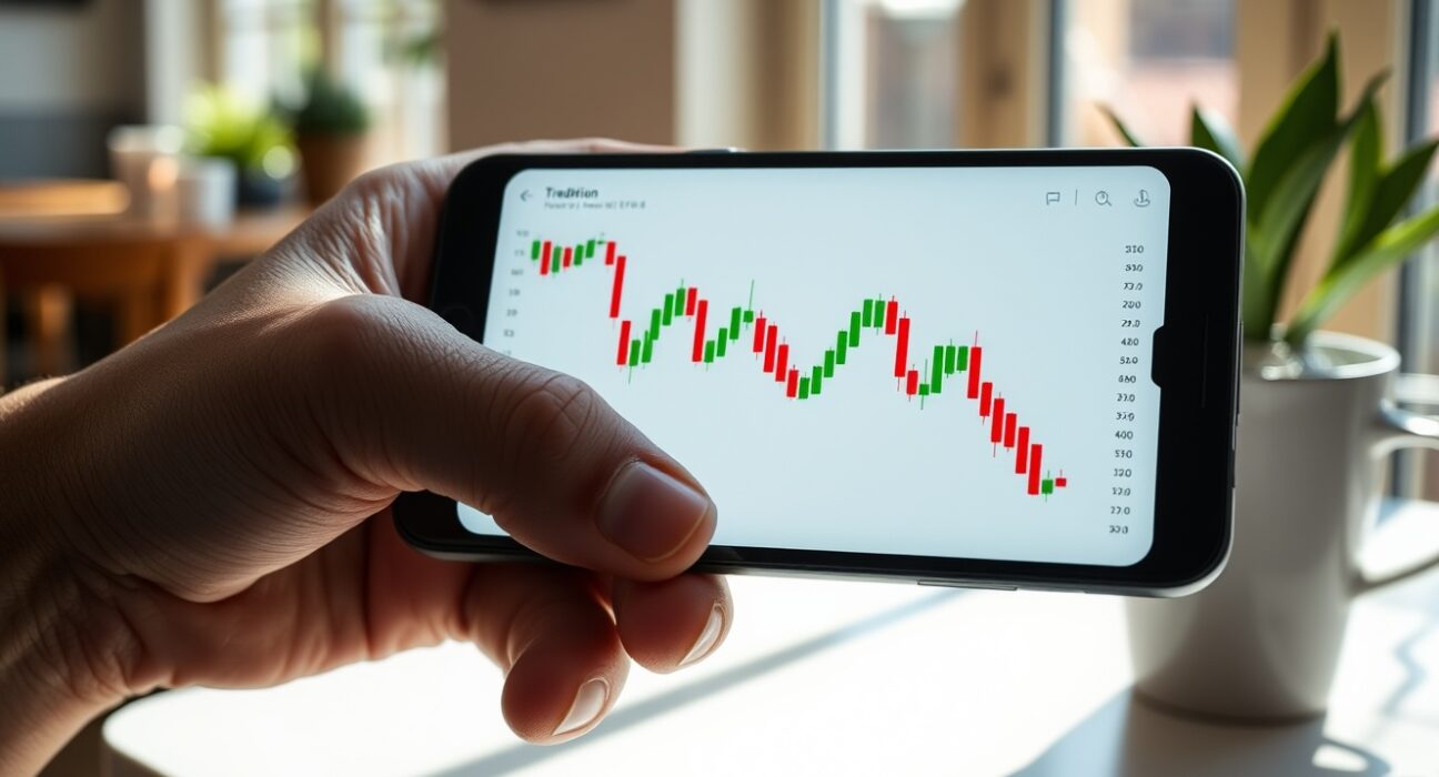 Cryptocurrency trading chart showing a downward trend on a smartphone screen