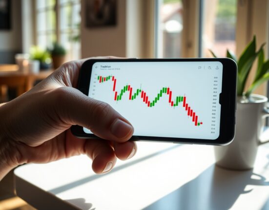Cryptocurrency trading chart showing a downward trend on a smartphone screen