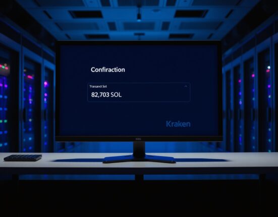 On-chain transaction screen showing 82,703 SOL transfer from Pump.fun to Kraken exchange