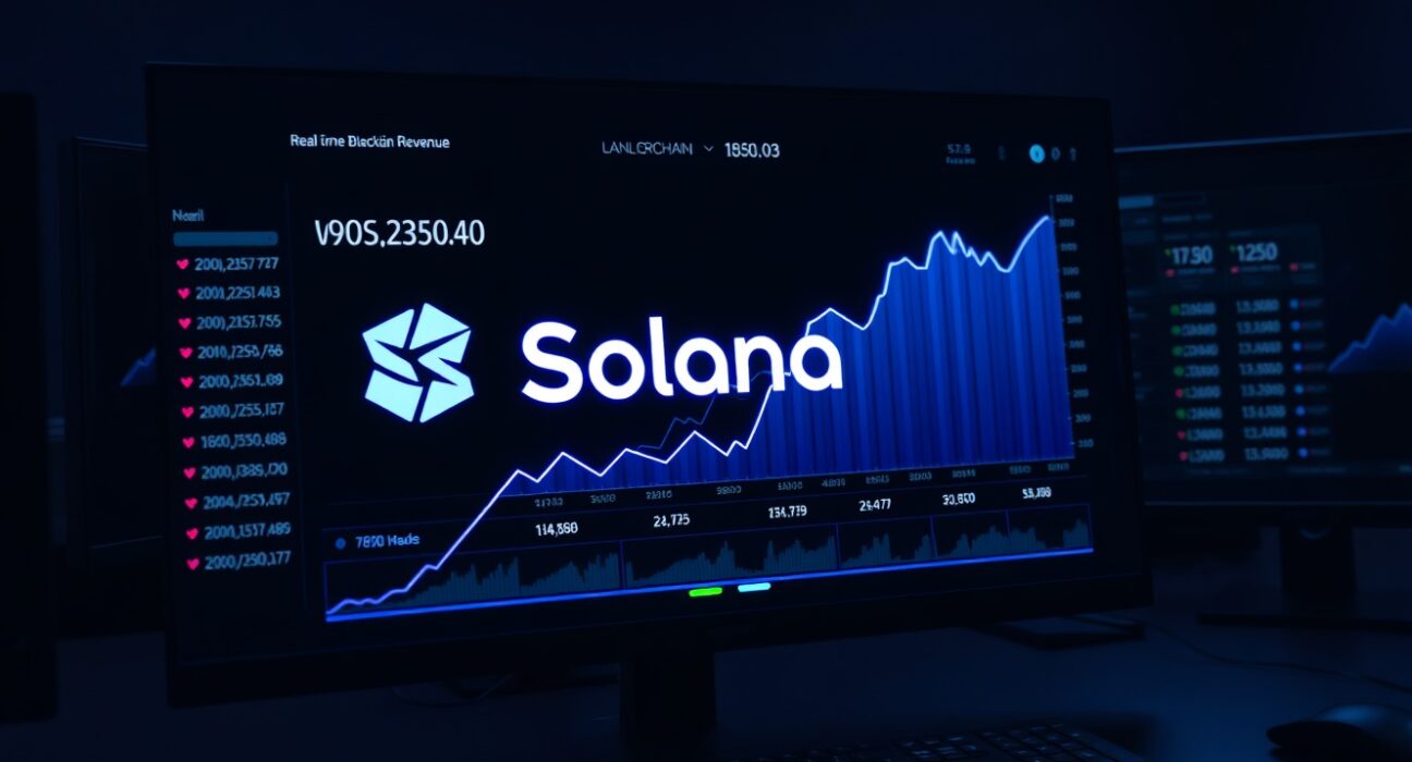 Digital dashboard showing Solana blockchain revenue data with Pump.fun highlighted as a major contributor